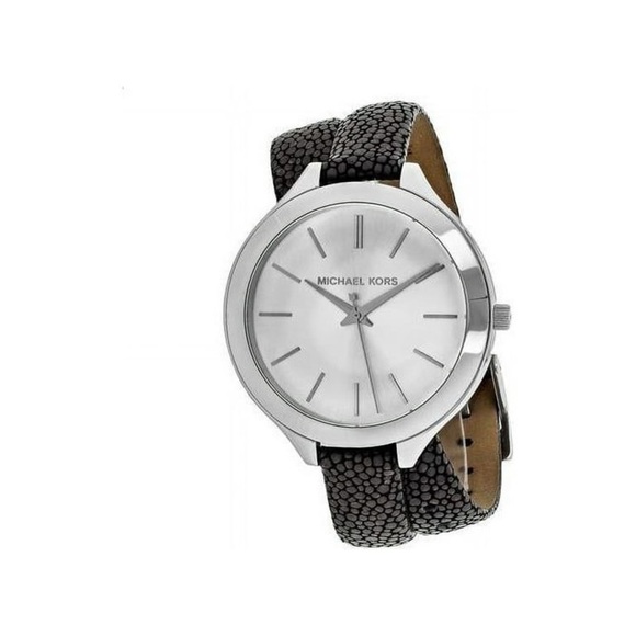 MICHAEL KORS Slim Runway Silver-Tone and Leather Wrap Watch - Picture 2 of 8